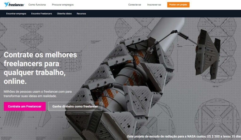 Homepage site Freelancer pra ganhar dinheiro na internet